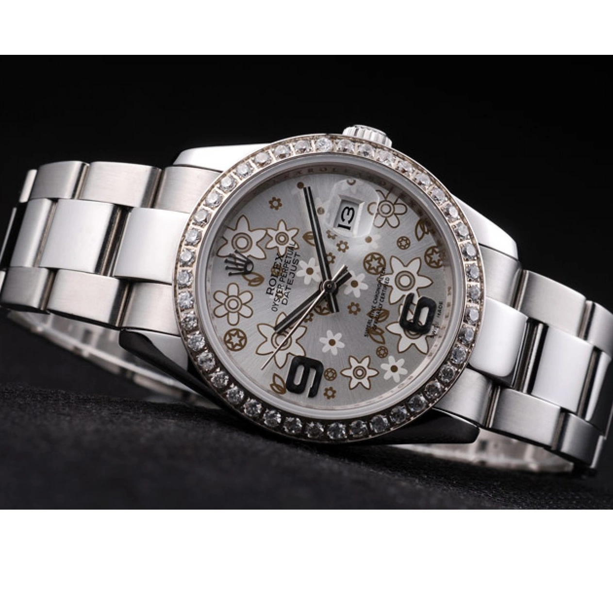 Best AAA Replica Sites Stainless Steel rl305 Plated Flowers Silver Rolex Datejust Dial Diamond 0820